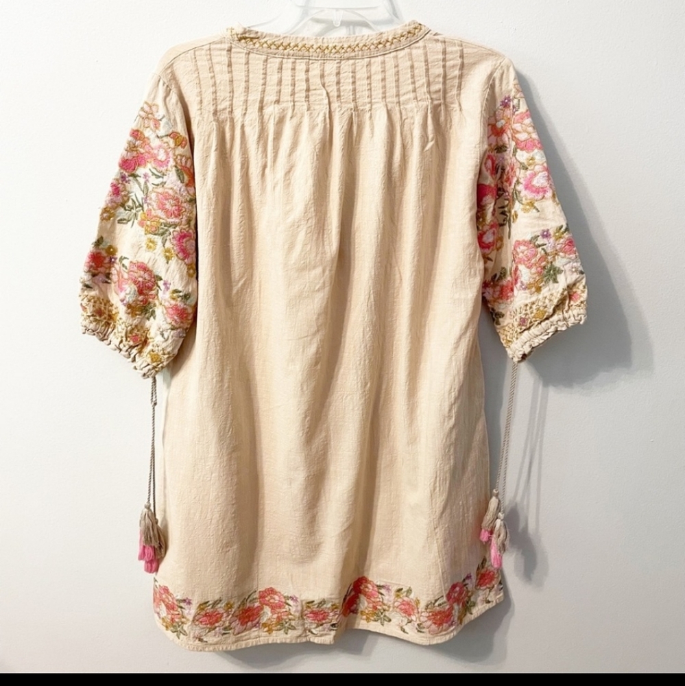 R. Vivimos 3/4 Sleeve Embroidered Tunic Dress L
